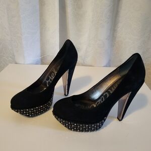 Sam Edelman York Jeweled Platform, Heels, Pumps Women's Shoes Sz 7m Black Suede